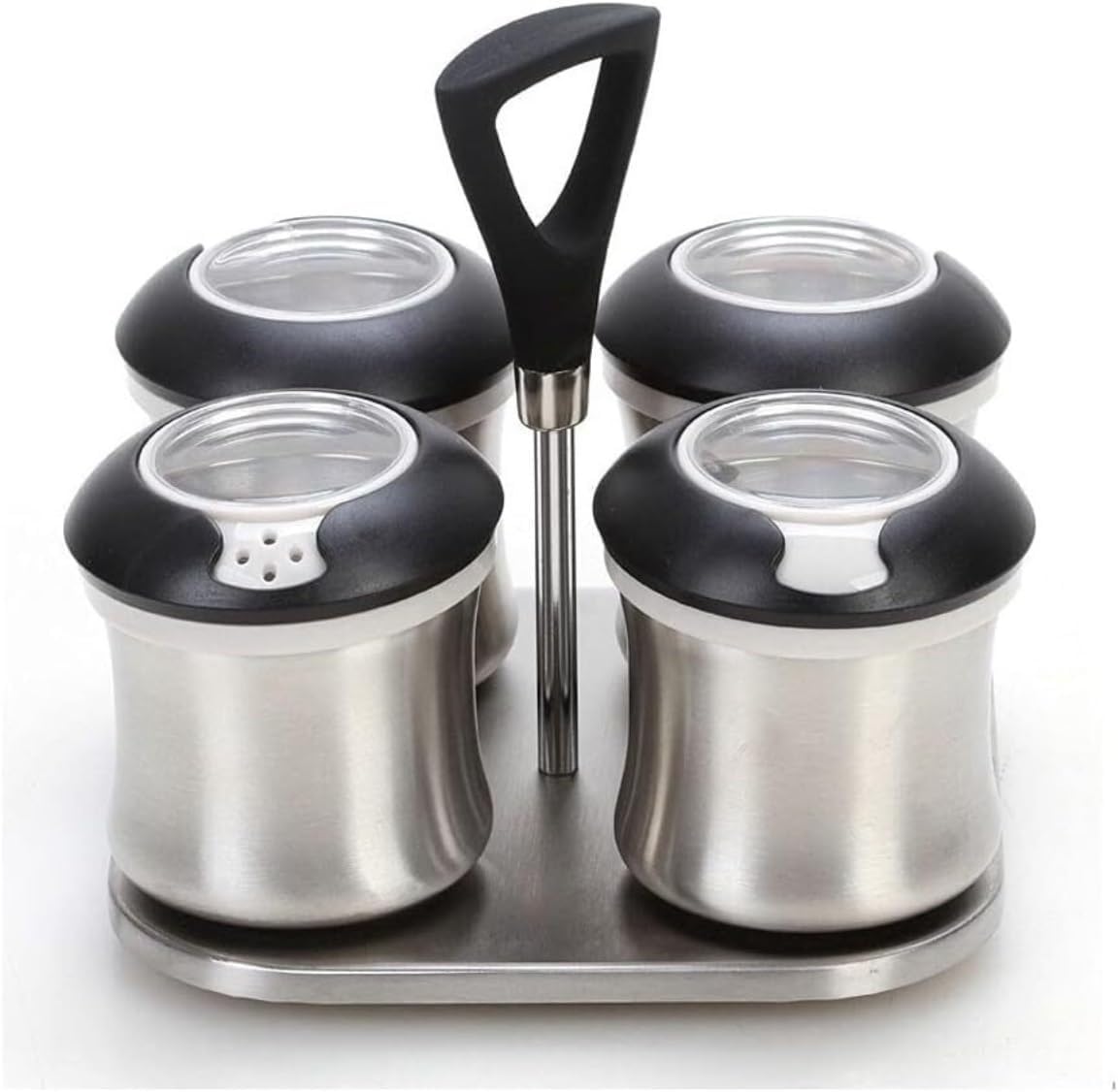 Salt and Sugar Container Sets Stainless Steel Condiment Container Set with Tray Sugar Bowl Set Restaurant Seasoning Pot Container for Salt Shaker Kitchen,4pcs