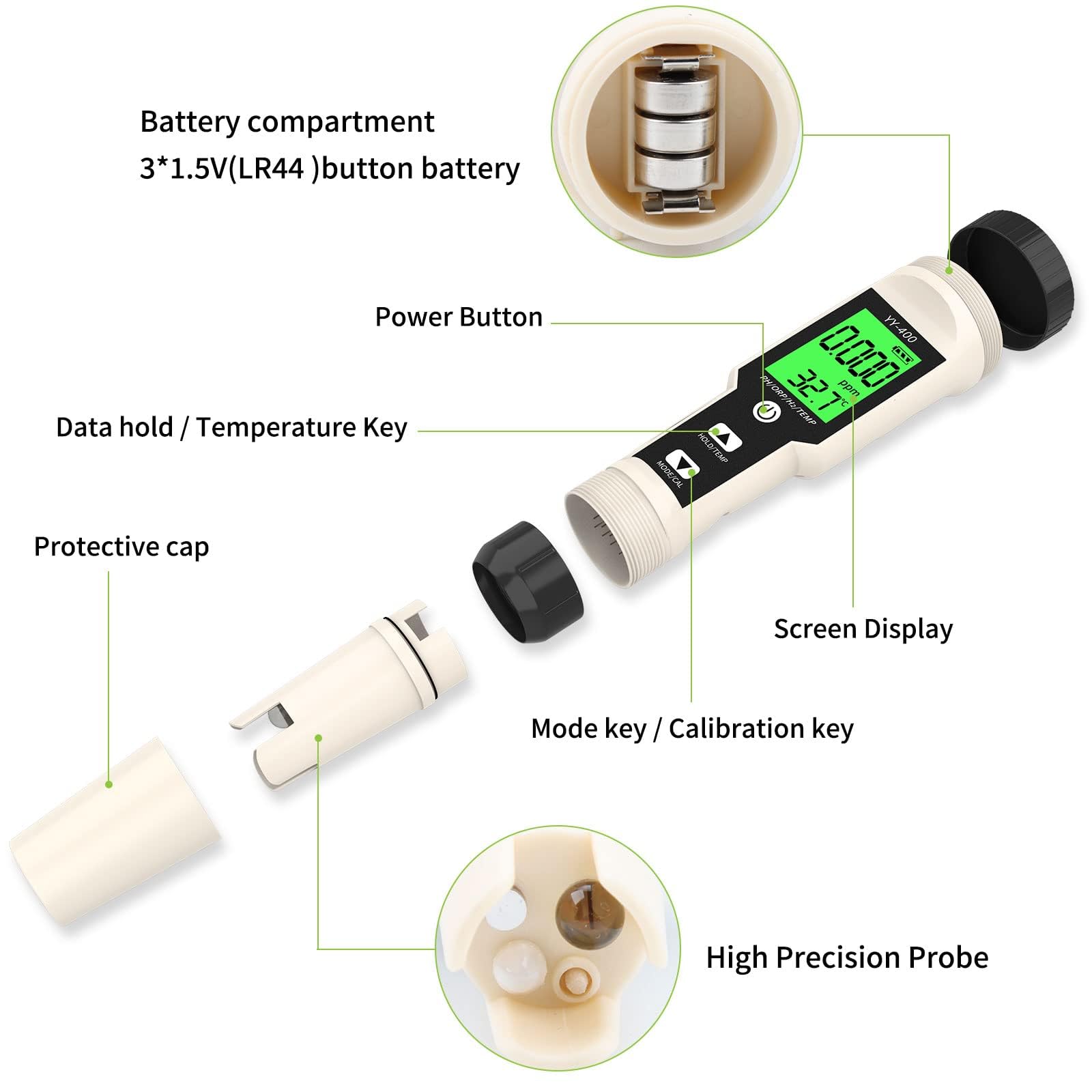 Acqua Testeur de pH 4 en 1 pH ORP H2 TEMP étanche IP67 0,01 haute précision testeur de qualité d'eau numérique avec fonction ATC