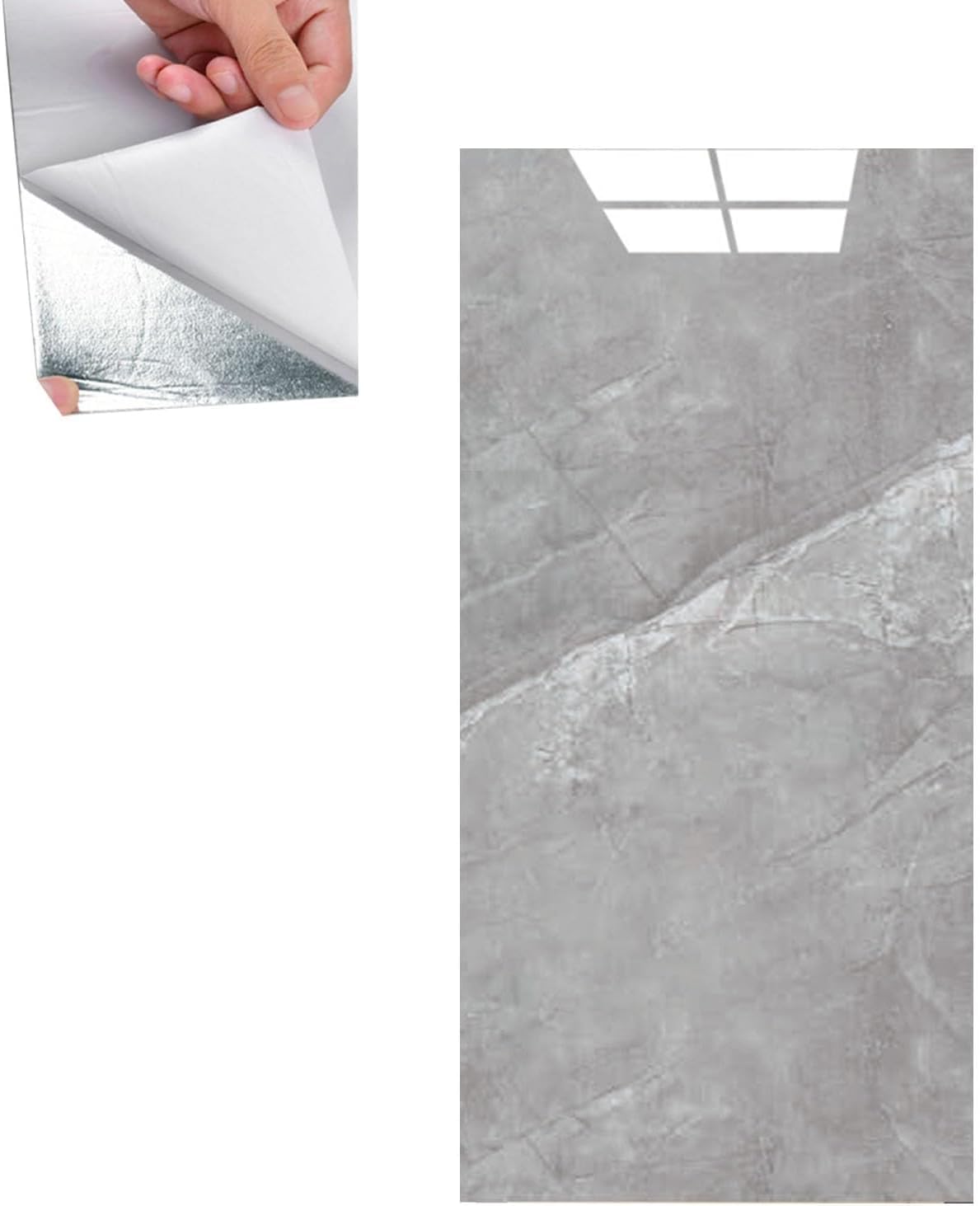 10Pcs Marble Tile Stickers,60 x 30cm Self Adhesive Wall Tiles,Stick On Tiles for Bathroom,Decorative Waterproof Self Adhesive Tile for Walls Bathroom/Kitchen/Living Room/Bedroom (30, Light Grey)