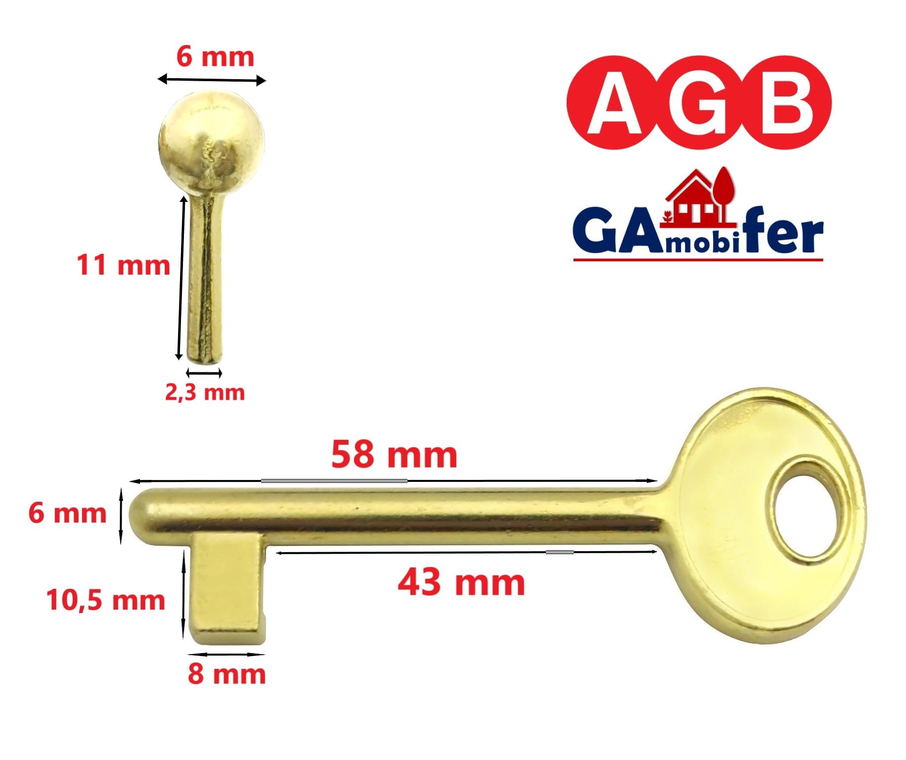 AGB Internal Recessed Lock Key (Brassed, Passpartut), PASSEPARTOUT - Image 4