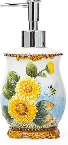 Miniatura 6 de FORLONG Juego de accesorios de baño de girasol de cerámica, conjunto de baño de 4 piezas con soporte para cepillo de dientes, taza para cepillos de