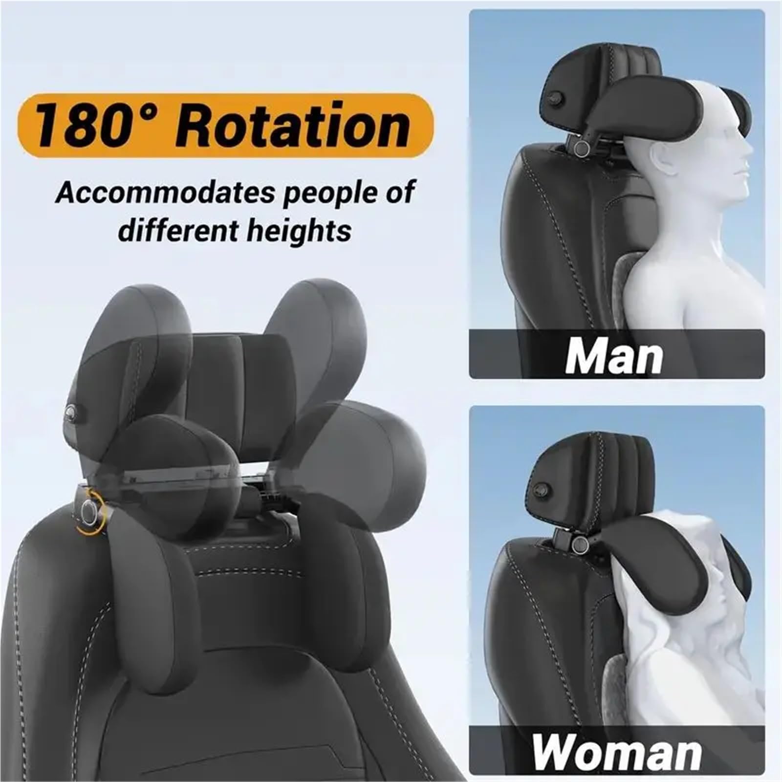Headrest For Car Seat Espuma viscoelástica engrosada, reposacabezas Road Pal, almohada soporte para el cuello, reposacabezas ajustable 180 °, diseño en forma U Anti-Fatigue Lumbar Cushion(Cloth-black)