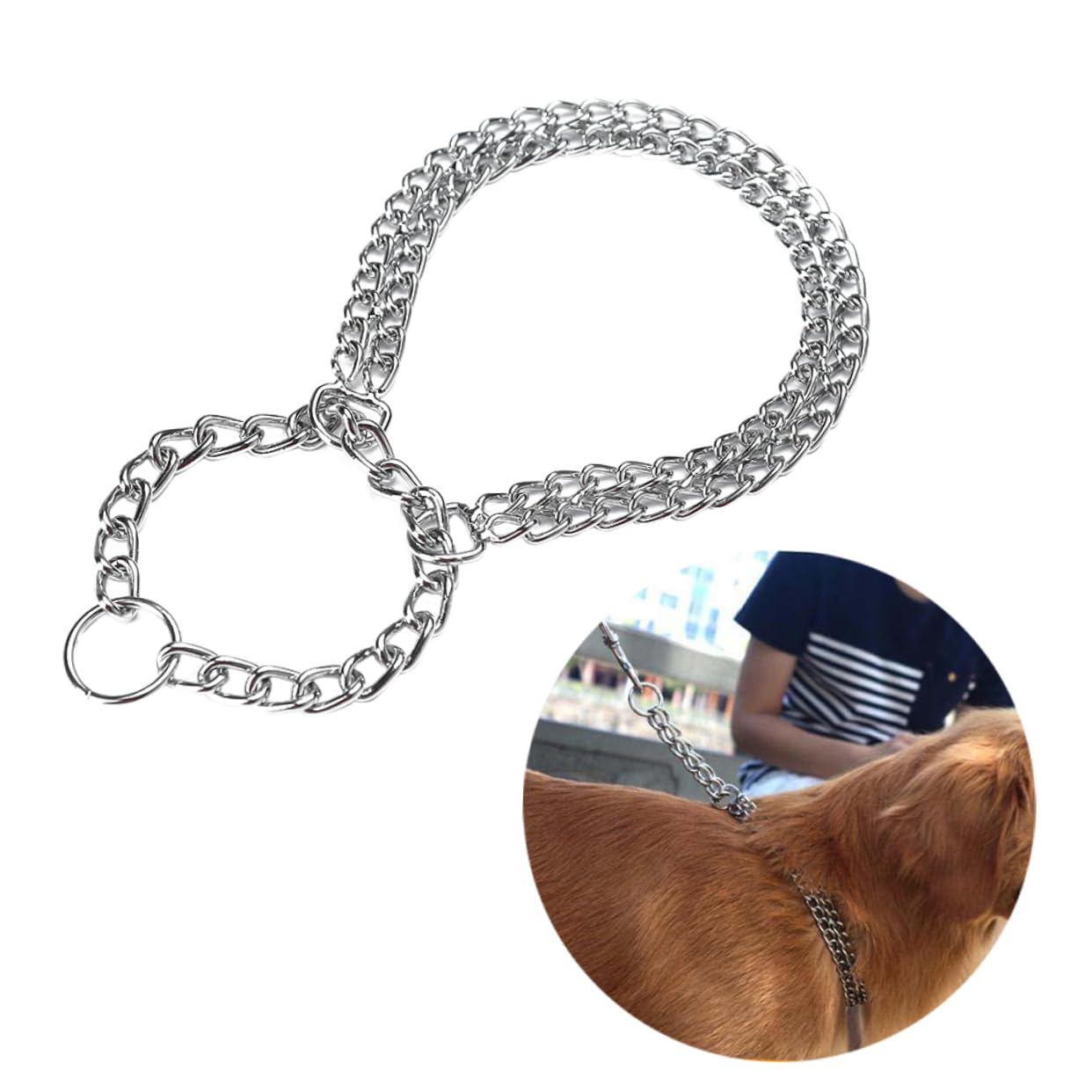 Abaodam Metal Chain Double Row Plated Show Silver for Dogs Durable Pet Necklace