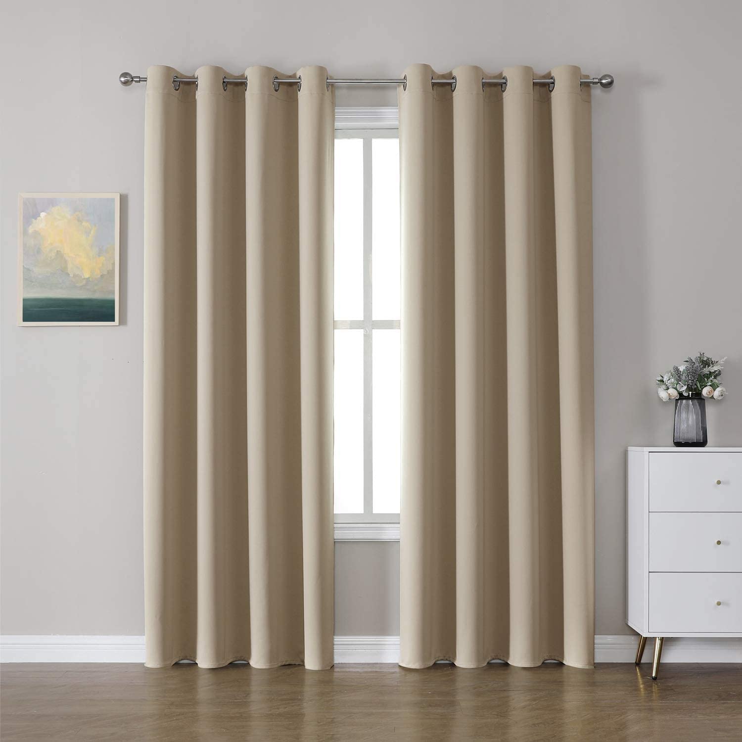 CUCRAF Beige Blackout Curtains 90 inch Length, Thermal Insulated Room Darkening Small Window Curtains for Bedroom,Light Blocking Drapes for Kitchen Living Room,Set of 2 Panels, 52 x 90 Inch