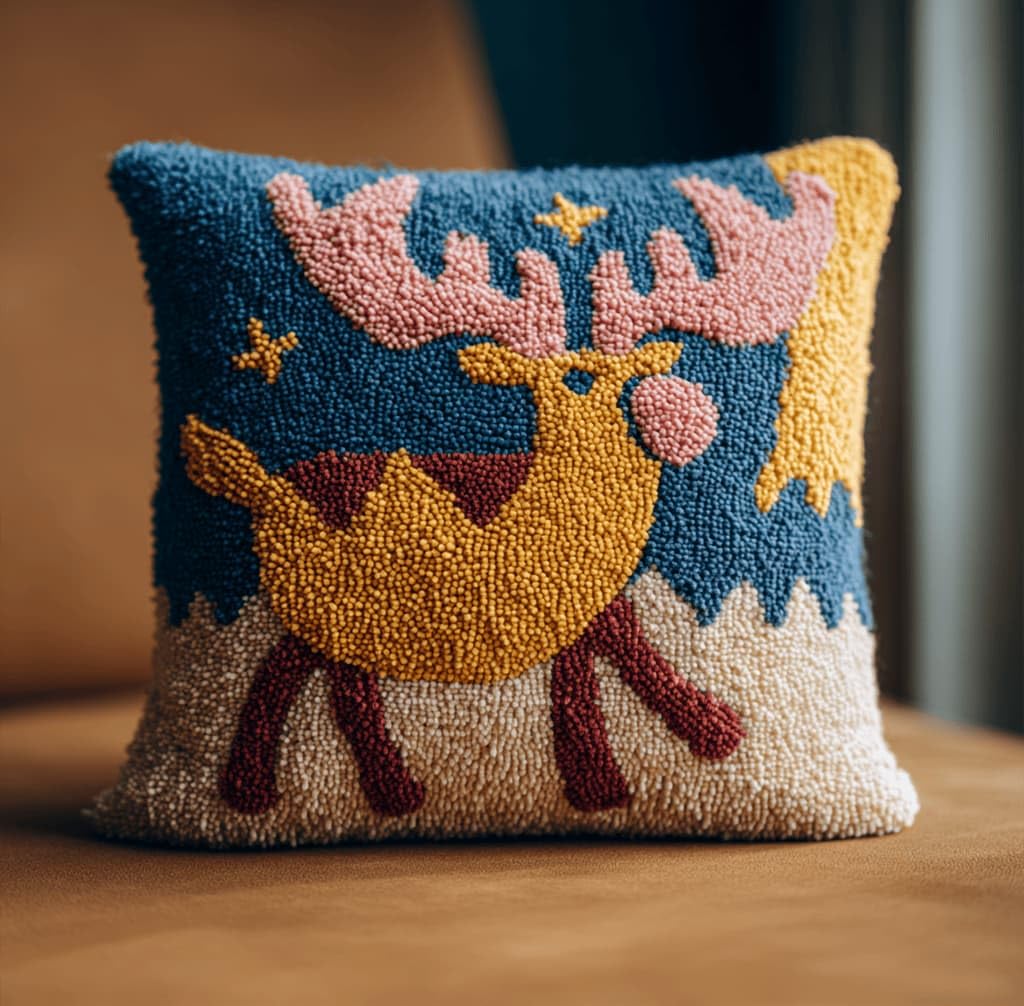 Kitquiver Latch Hook Cushion Kit,Elk DIY Throw Pillow Cover 43X43Cm