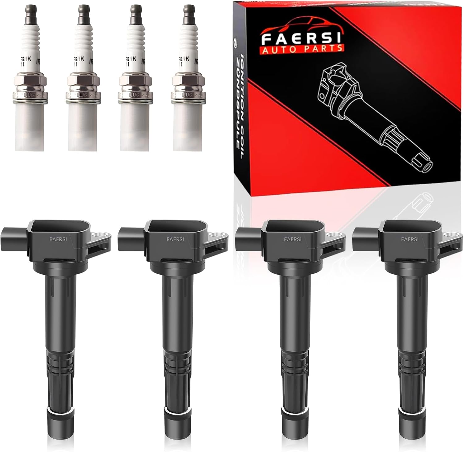 FAERSI Ignition Coil Pack & Spark Plugs fit for Honda CRV L4 2.0 2.4, Honda Accord, Civic, Element, Acura RSX, Acura CSX 2002 2003 2004 2005 2006 2007 2008 2009 2010 2011, UF-311 UF-583