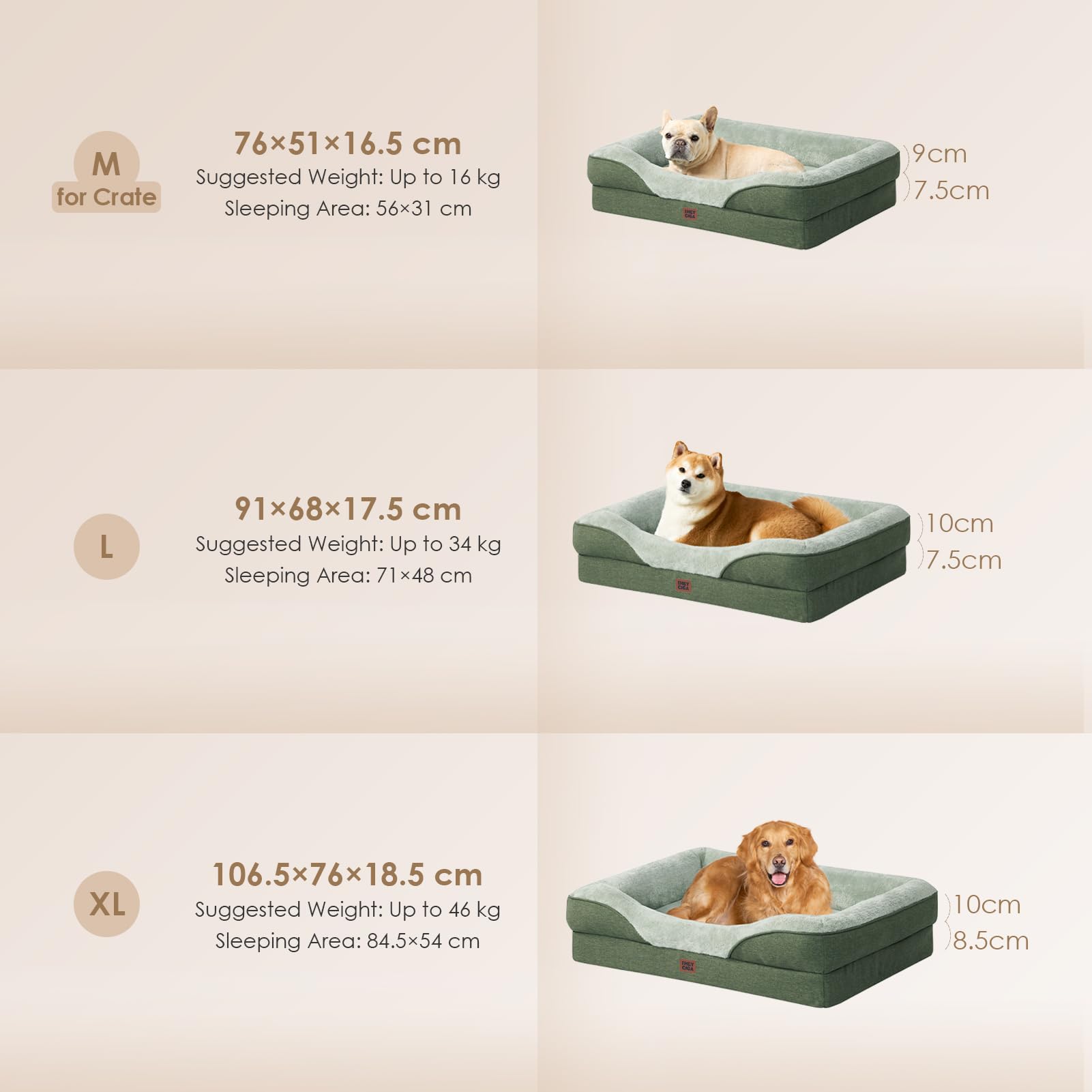 EHEYCIGA Memory Foam Cuccia Cane Interno Taglia Grande, Impermeabile Divano per Cani Sfoderabile e Lavabile, Letto per Cani con 4 Bordi Rialzati, Verde, 106.5x76x18.5cm