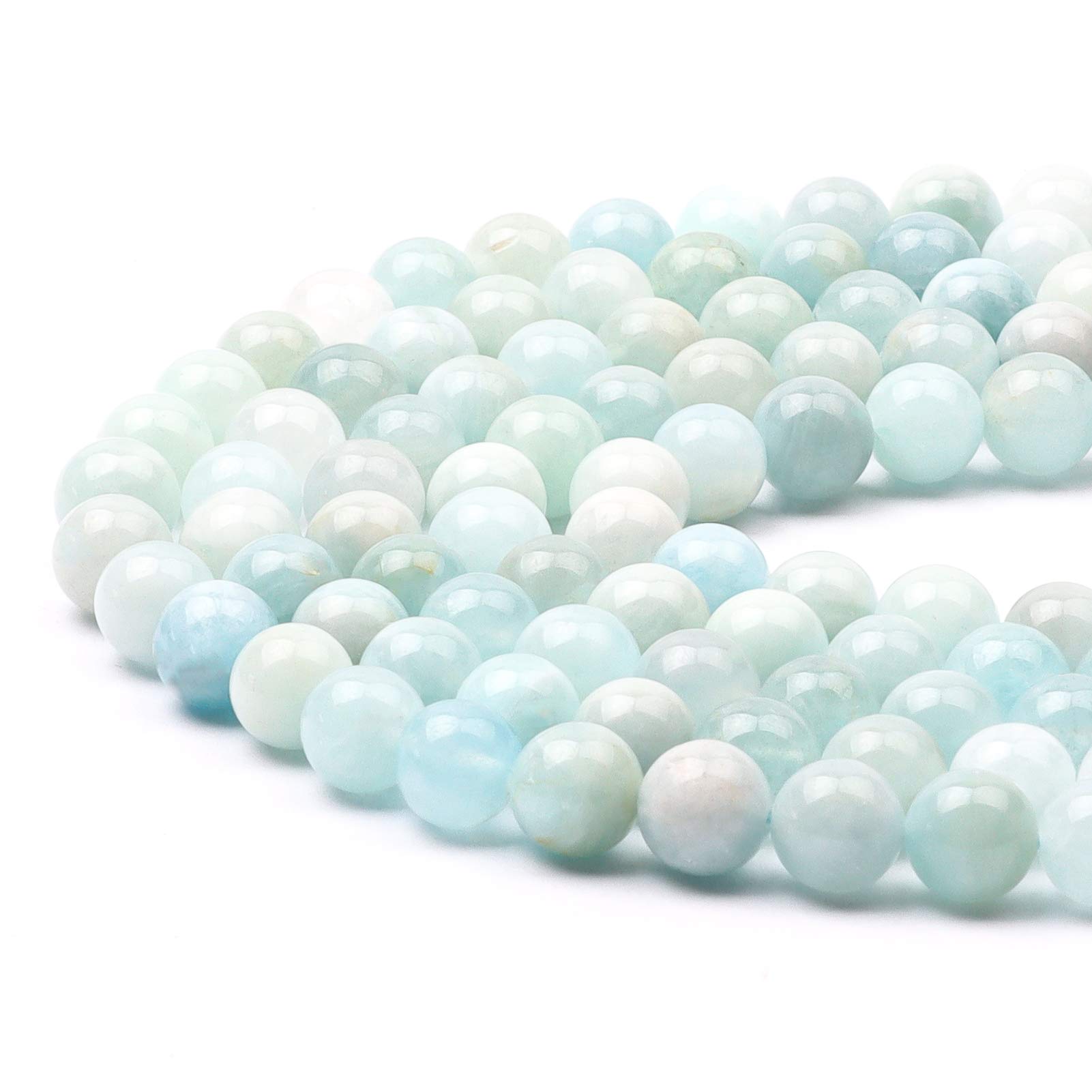 Yholin 45pcs 8mm Natural Round Stone Beads, Natural Blue Morganite Gemstone Hole Size 1mm Crystal Energy Stone Healing Power Loose Beads for DIY Crafts Bracelet Jewelry Making 1 Strand 15"