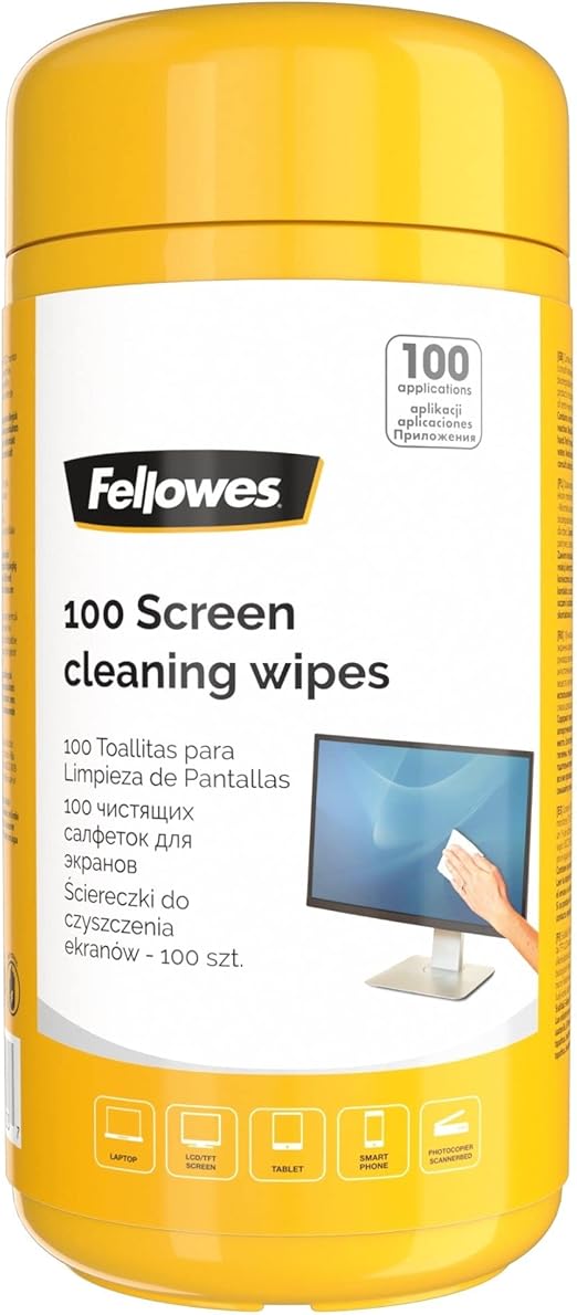 Fellowes 100 Screen and Keyboard Wipes Tub for Home and Office