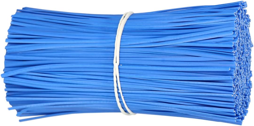 Queenbox 100 Pcs 25cm Flat Gardening Cable Ties, Flexible Plastic Iron Wire Twist Ties for Garden Crops Cable Organizing, Blue