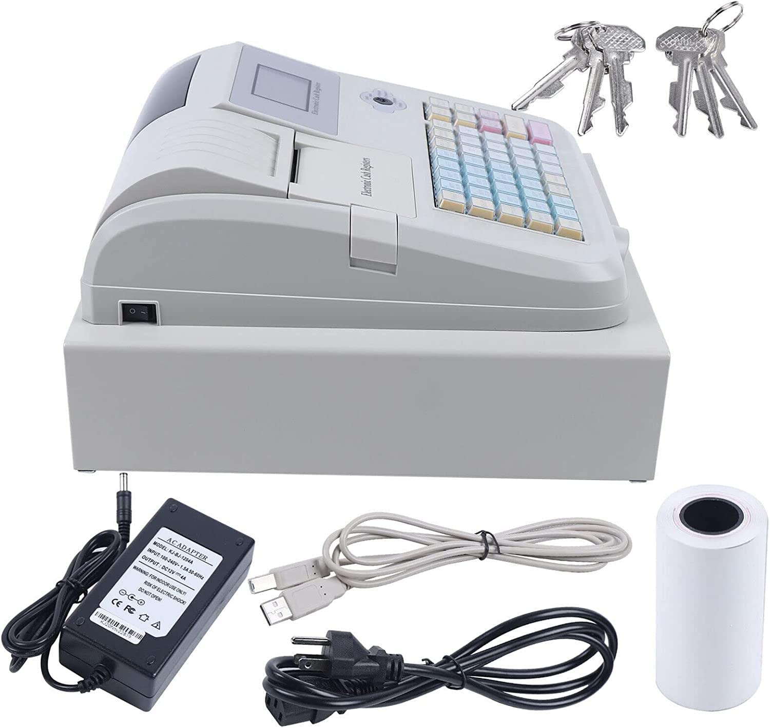 Caja registradora Sistema TPV electrónico con cajón, Caja registradora Comercial de 8 Leds Digitales 48 Teclas para pequeñas Empresas, restaurantes y supermercados