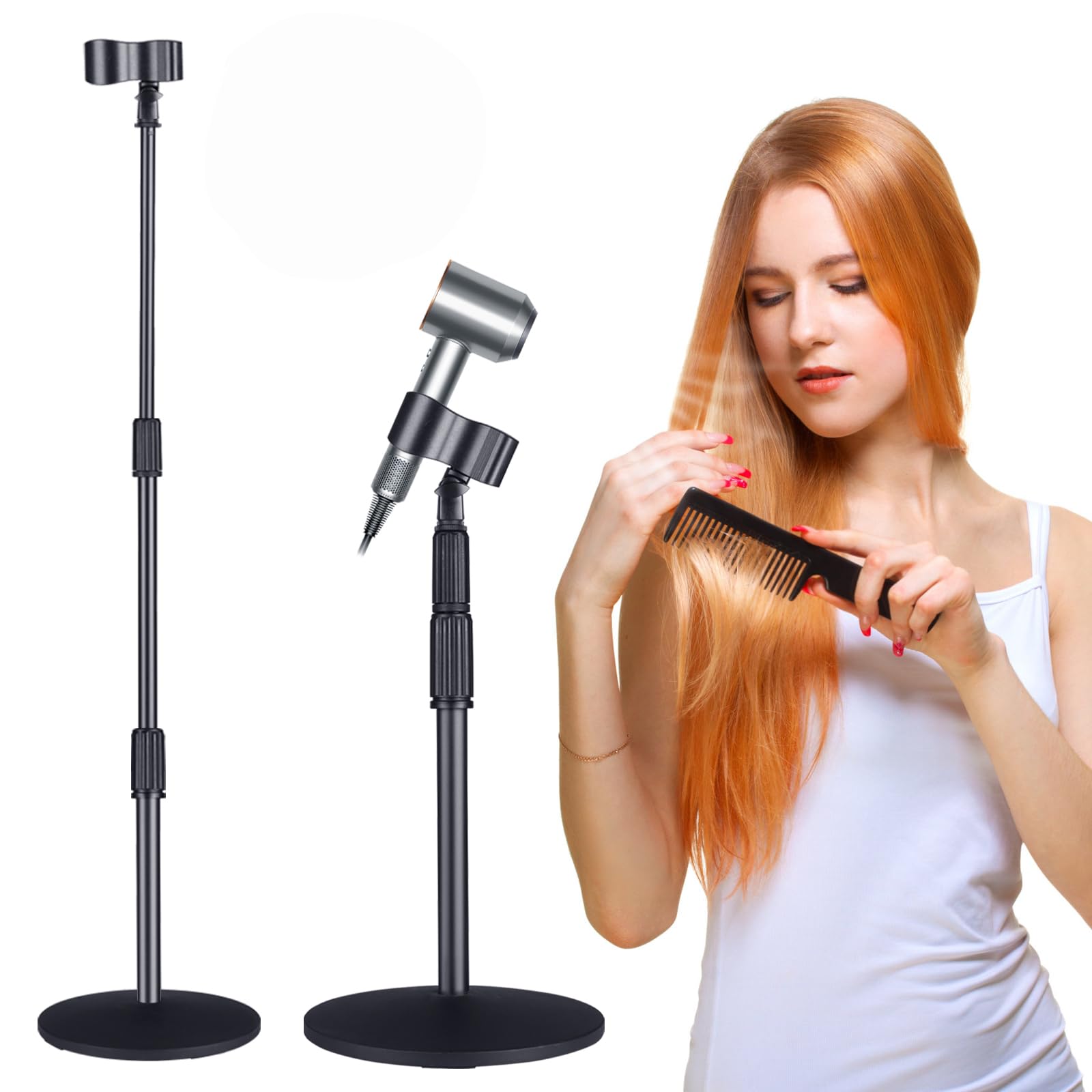 Hands Free Hair Dryer Upgraded Blower Holder with Larger Clamp,  Height Adjustable Blow Dryer Floor Countertop Stand Holder with Heavy Base