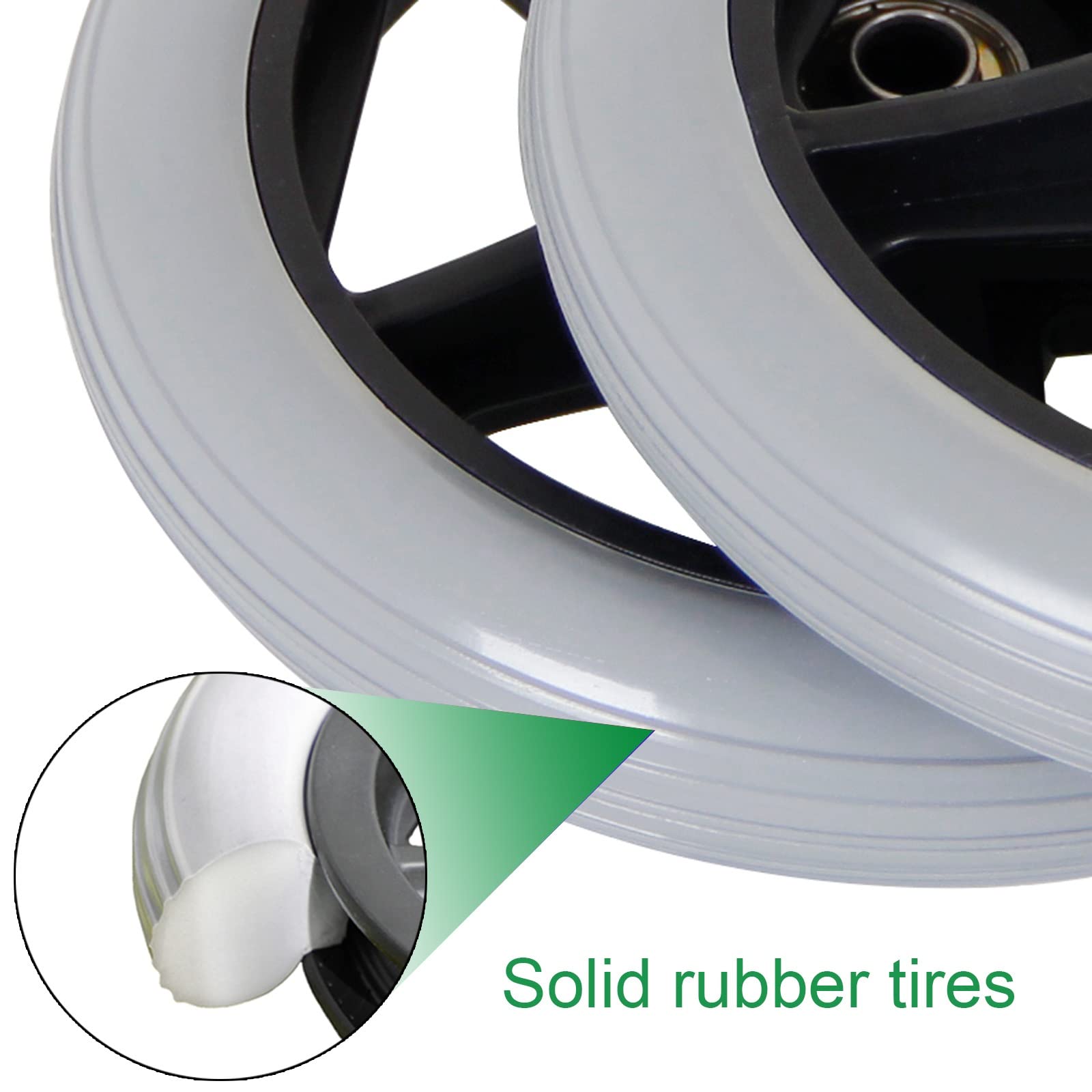 Solid TyreWheelchair Koło przednie zamienne - Koło gumowe antypoślizgowe z łożyskiem i śrubą montażową do wózków inwalidzkich, balkoników, chodzików - zawiera kółka zamienne