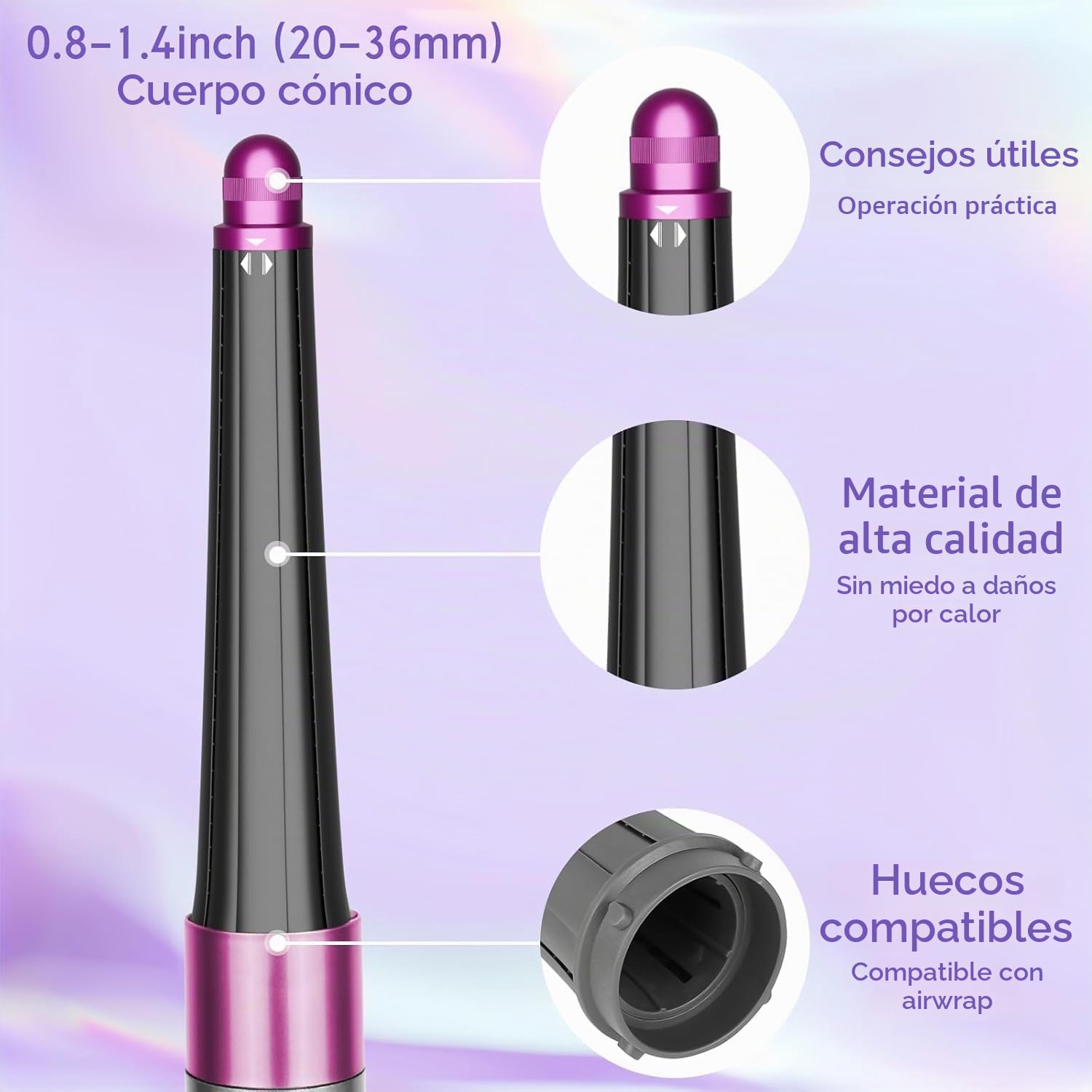 Embudo de rizador largo para Dyson Airwrap HS01 HS05, 20-36 mm, diseño cónico, cilindros para rizar, piezas de fijación, rosa pálido