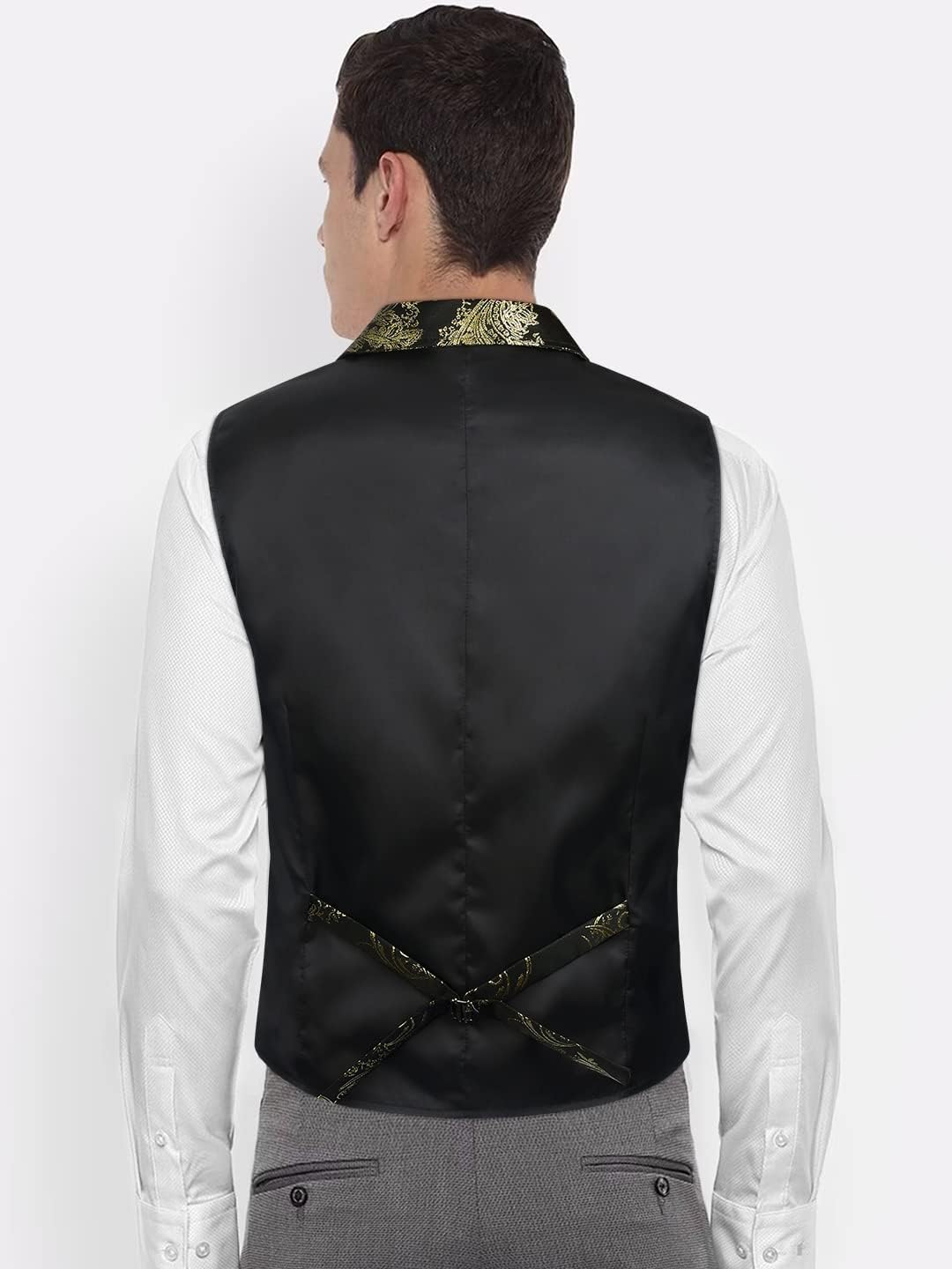 HISDERN Mens Shiny Paisley Suit Vest Victorian Steampunk Gothic Waistcoat for Men Wedding Party Suit or Tuxedo