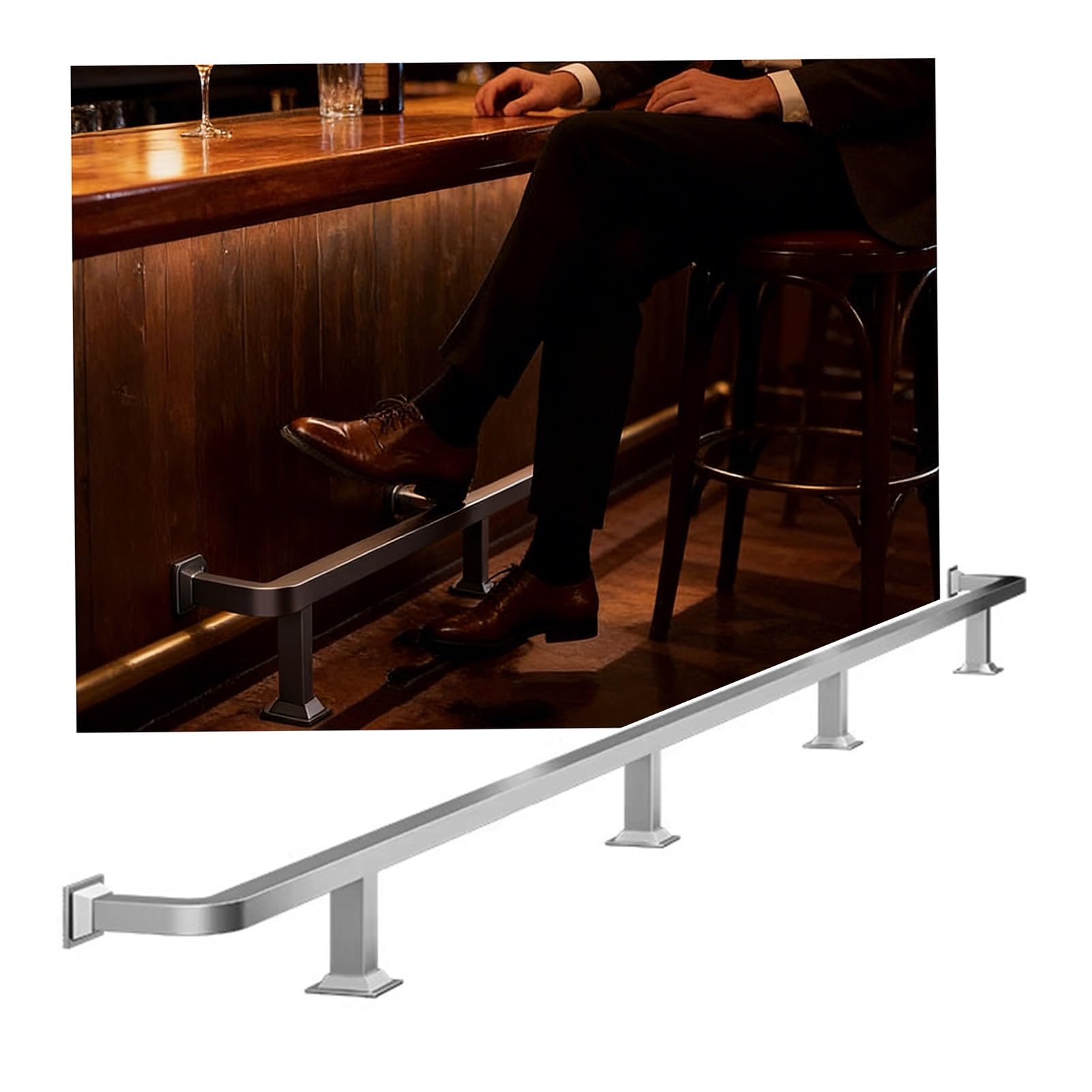 IvyLoutish Customizable Stainless Steel Square Pipe Foot Rail Kit for Bar Counter & Basement Pub - 4.0M/13.12FT with Easy Installation - Silver Kick Rail for Resting
