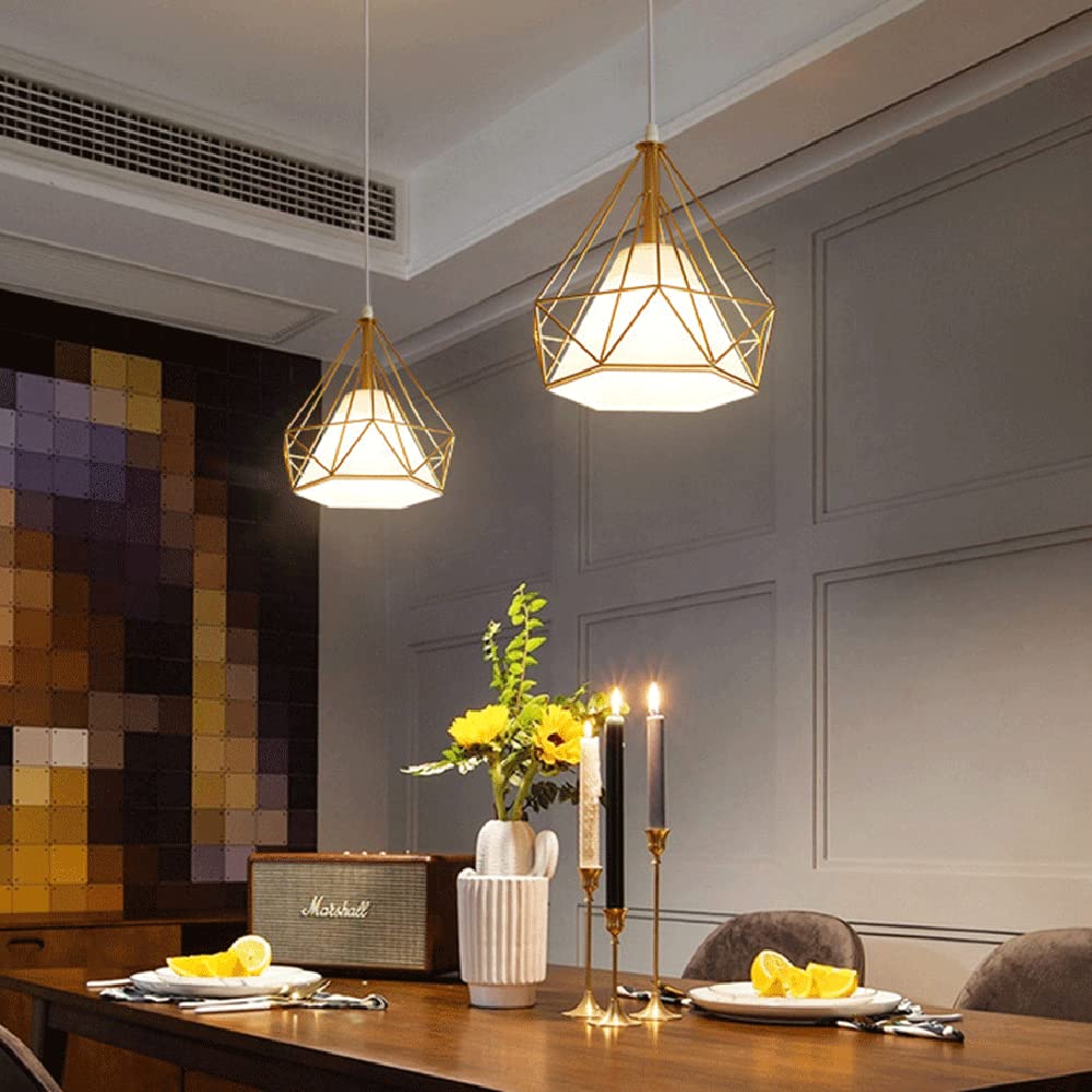 RCIDOS Luces Colgantes Industriales Elegantes Lámpara Suspensión Hueca Estilo Nórdico Lámpara Colgante Diamante Un Solo Cabezal Accesorio Iluminación Techo De Metal Romántico para Restaurantes Comida