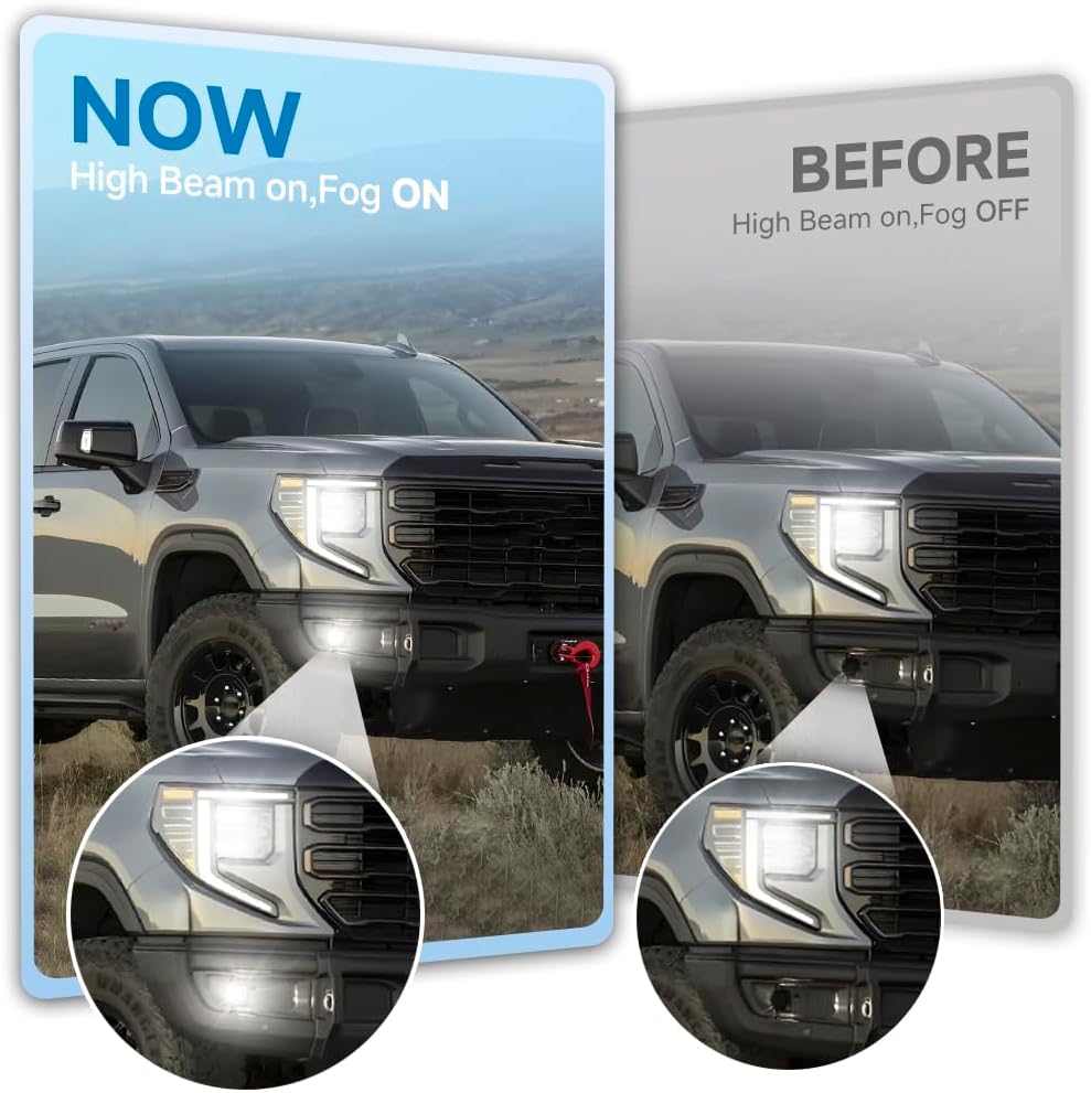 All Lights 6 High Mod Module for 2026 GMC Sierra Chevy Silverado 1500 2500 HD, Fog Lights Always On Harness Fog/Low Beams on When High Beams on Plug and Play Module 2022+ GMC Sierra Chevy Silverado