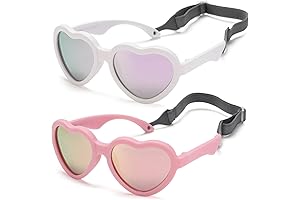 Flexible Heart Shaped Baby Polarized Sunglasses with Strap for Ages 0-24 Months