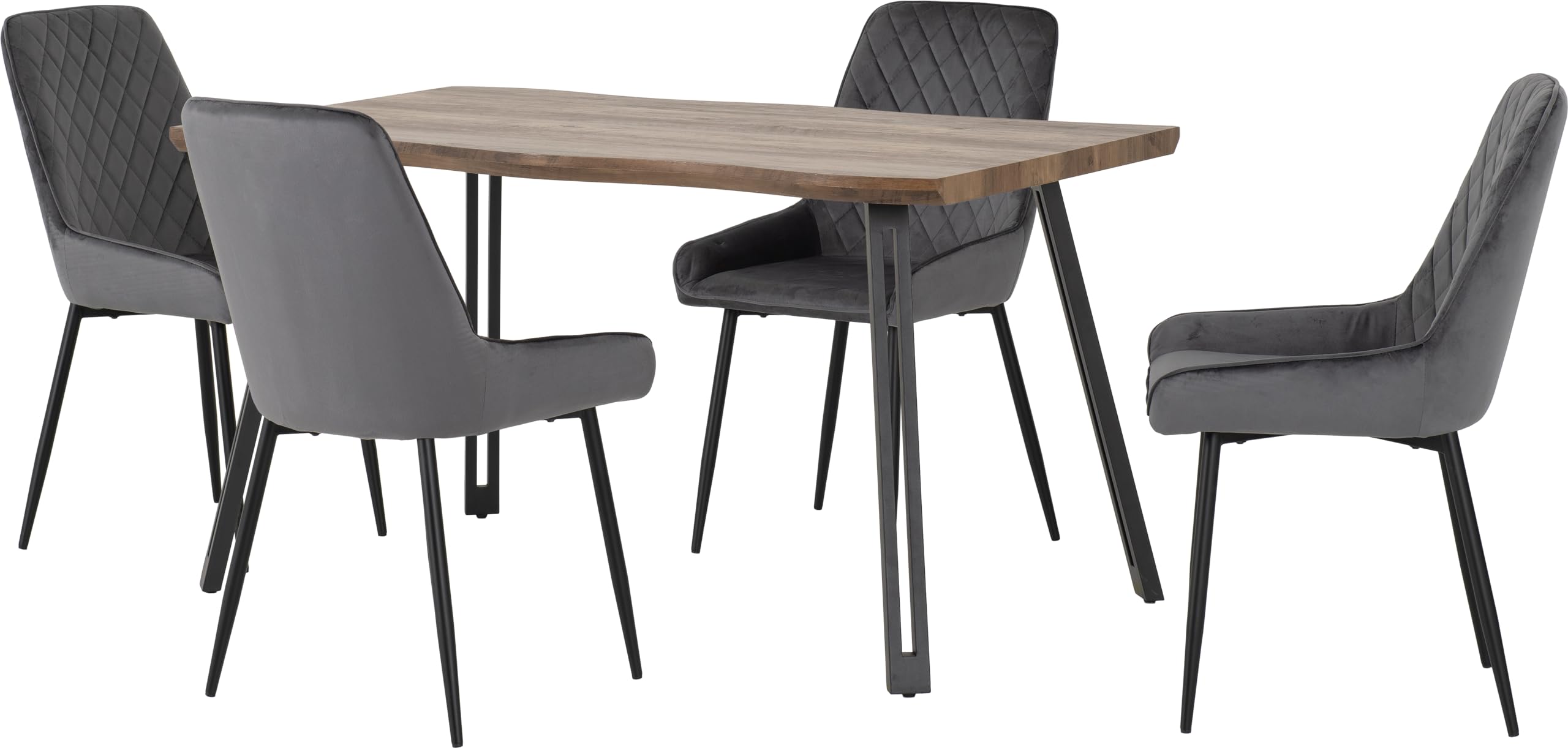 Seconique Quebec Wave Edge Dining Set With Avery Chairs - Medium Oak And Grey Velvet Chairs