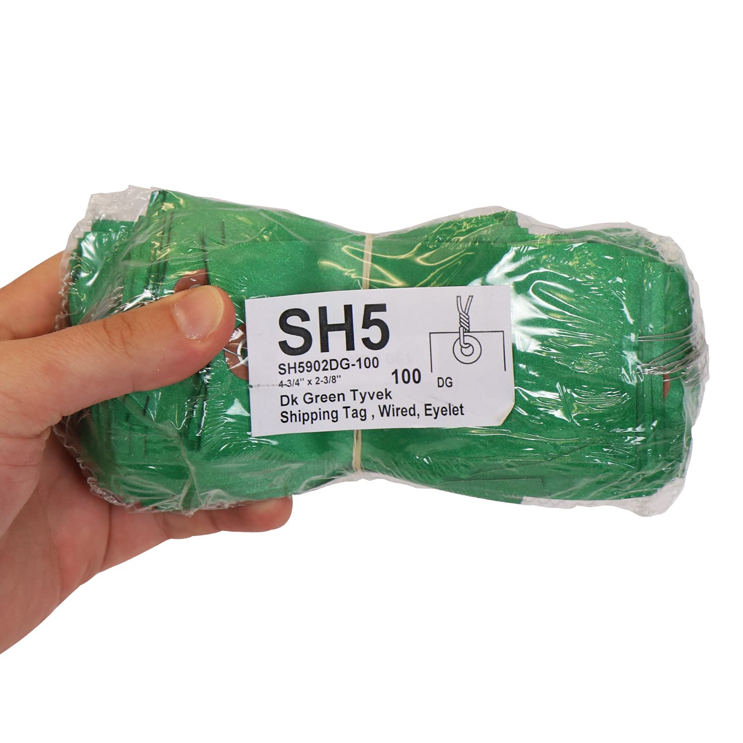 SmartSign (Pack of 100) 4.75 x 2.375 inch Blank Tyvek Shipping Tags with Pre-Attached Wires (Size - 5), 8 mil Plastic, Green, Made in USA