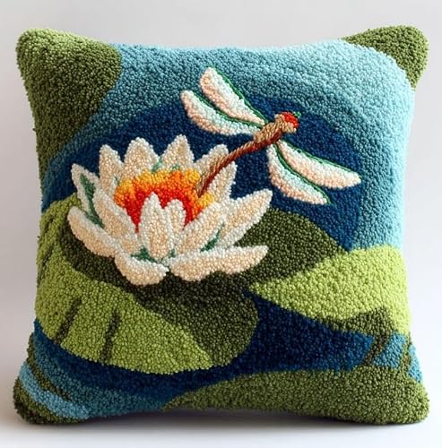 FWRTYCB Latch Hook Kits for Adults,Lotus and Dragonfly Pillow Sofa Cushion