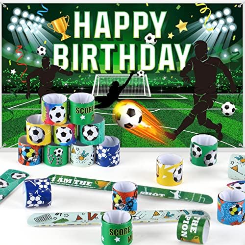 Deratta 30 PCs Football Slap Bands Party Bag Fillers Football Slap Bracelets for Kids' Party Favours Snap Bands for Kids Boys