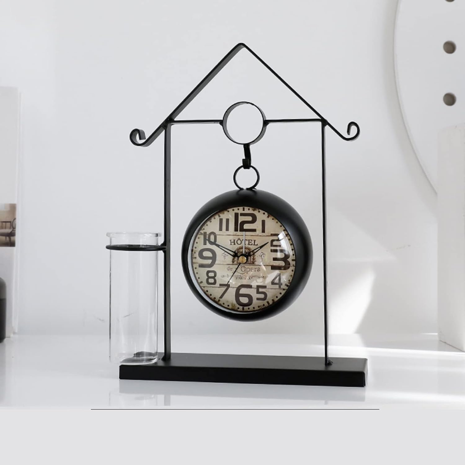 Large Wall Clocks,Mantel Clock Iron Tower e, Creative Ornament Tabletop Clock, Silent Clock with Hollow Carved Back Cover for Office, Desk, Shelf & Home Déc