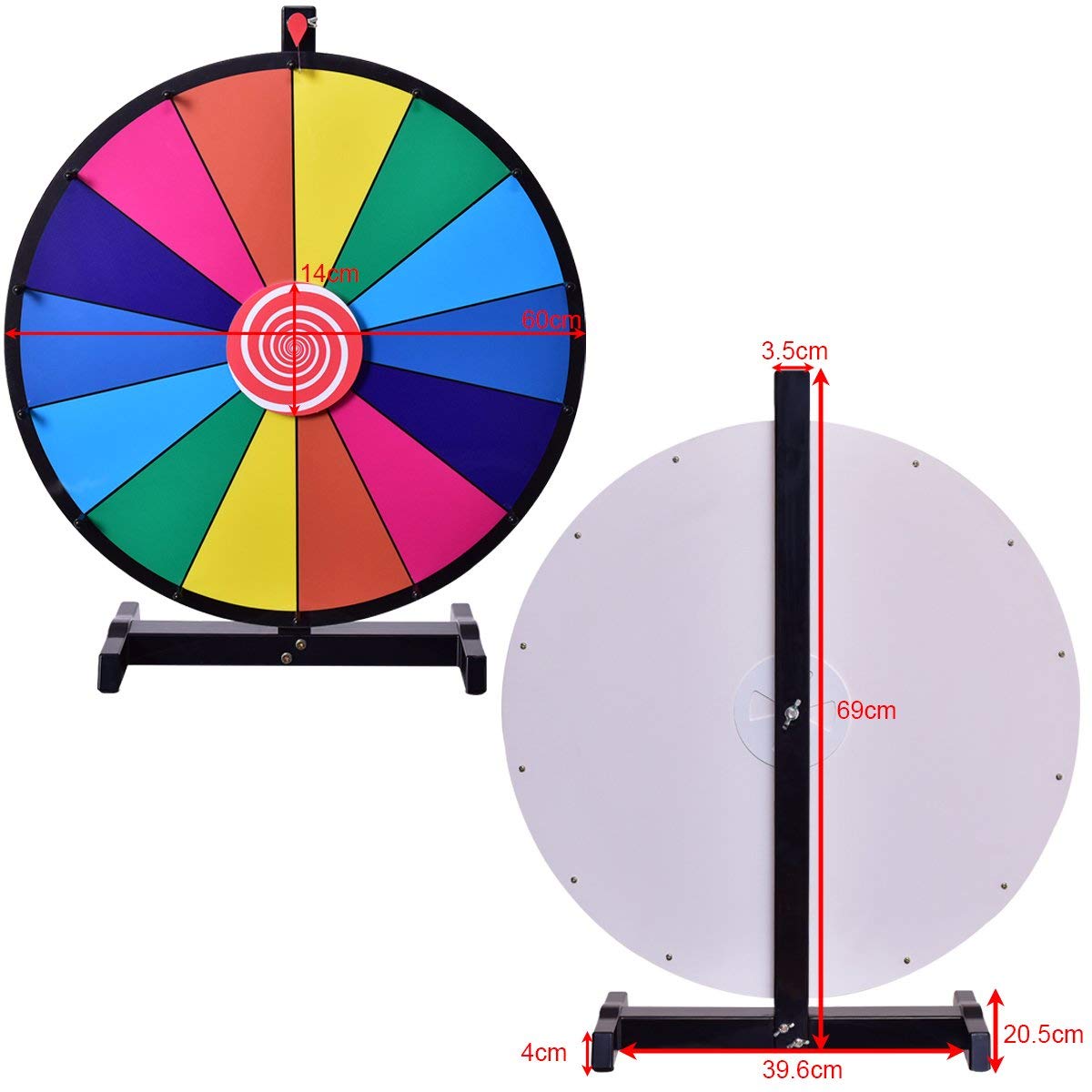 RELAX4LIFE 24” Glücksrad, Tischglückrad für Lotterspiele & Wortspiele, inkl. Radiergummi & Stift, ideal für Partys, Aktivitäten, Bankett, geeignet für Kinder & Erwachsenen, aus PVC & Kunststoff, bunt