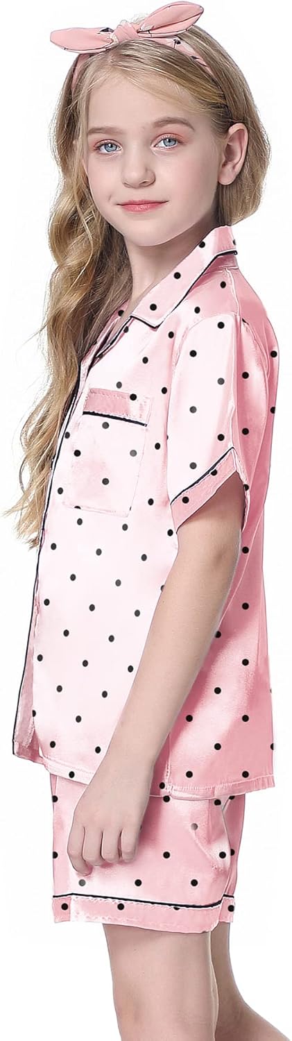 Girls & Womens Satin Pajamas Set, Silk Button-Down Sleepwear 2 Piece Nightwear, 3 Years - Women XXL - Image 3