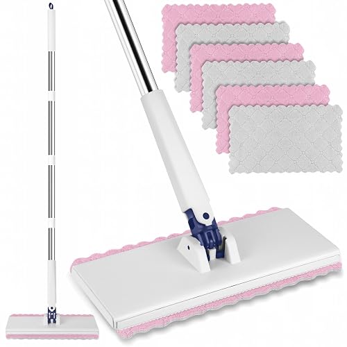 Snap Grip Mini Mop with 6 Washable Pads, Zero-Touch Flat
