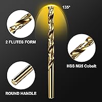 Vista 4 de Drill Bit Set, 5pcs (3/8") M35 HSS Twist Cobalt Drill Bits for Stainless Steel, Hardened Steel, Cast Iron, Plastic and Wood,AM07G