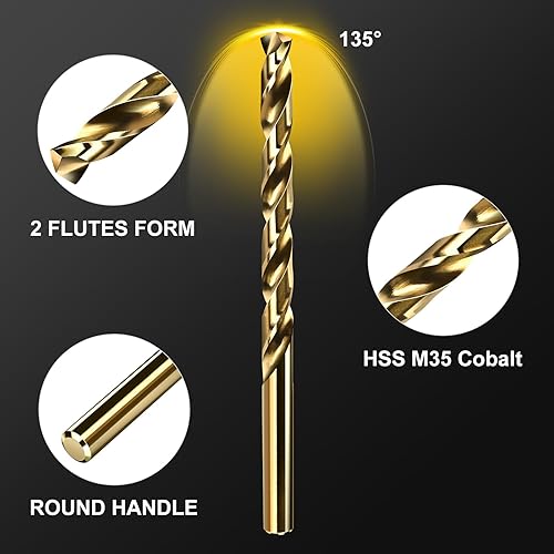 Miniatura 4 de AM07G - Juego de brocas, 5 piezas (38 pulgadas) M35 HSS Twist Cobalt Brocas para Acero Inoxidable, Acero endurecido, Hierro Fundido, Plástico y