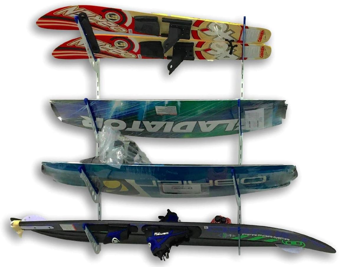 StoreYourBoard Adjustable Water Ski Wall Storage Rack, Holds 4 Sets of Skis, Garage Home Boathouse Organizer