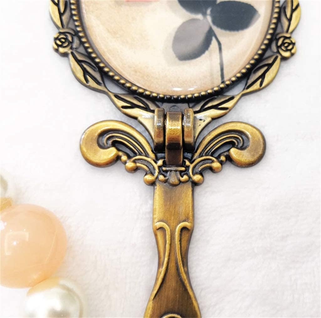 Mirror Retro Mini Vintage Round Metal Vanity Mirror Fold Antique Hand Held Vanity Mirror Copper Retro Antique Embellished Mini Hand Mirror Creative Gifts
