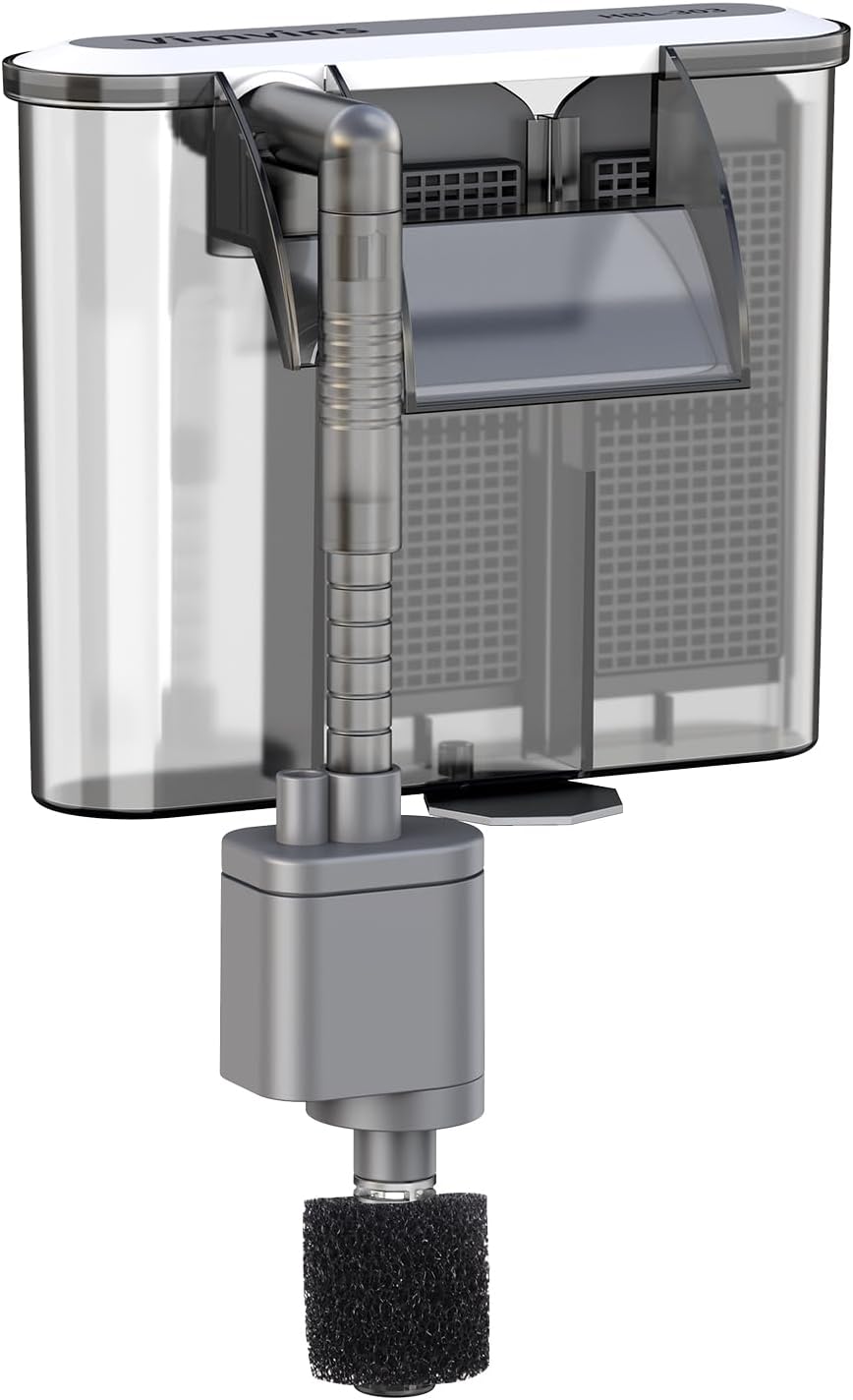 Vimvins Small Aquarium Filter, Quiet Fish Tank HOB Filters for 2 to 10 Gallon Aquariums, Adjustable Flow（Model: 302）