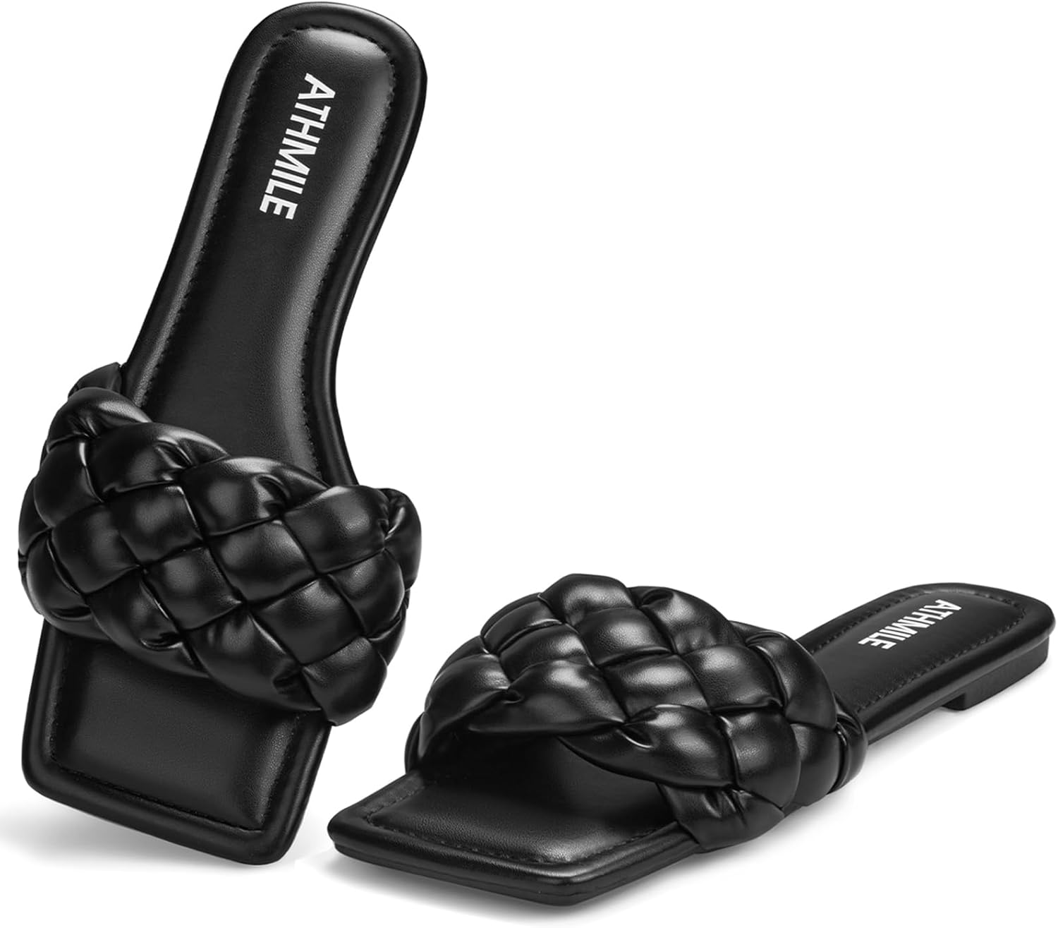 ATHMILE Braided Sandals for Women Square Open Toe Fashion Slide Sandals for Dressy Summer Beach Size 6-11