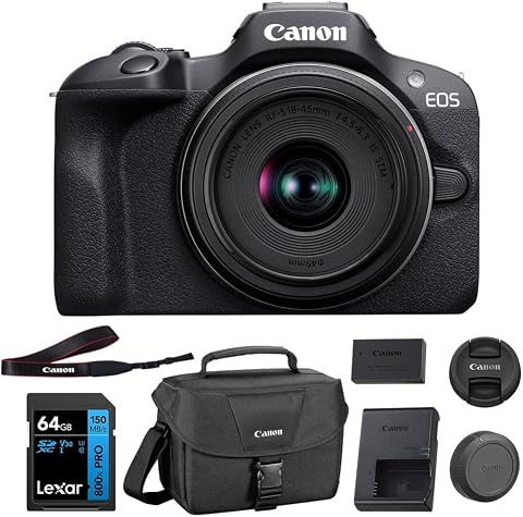 Canon EOS R100 Mirrorless Camera with RF-S18-45mm F4.5-6.3 IS STM Lens Kit, 2...