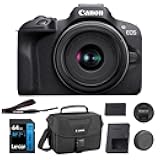 EOS R100 Mirrorless Camera with RF-S18-45mm F4.5-6.3 IS STM Lens Kit, 24.1 Megapixel CMOS (APS-C) Sensor, 4K Video, RF Mount | Black Bundled with 64GB Memory Card & Camera Shoulder Bag (3 Items)
