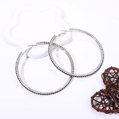 Large Hoop Earrings for Women Rhinestone Crystal Big Circle Hoops Stud Earrings Bridal Wedding Jewelry