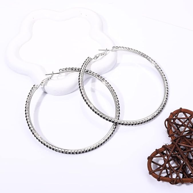 Large Hoop Earrings for Women Rhinestone Crystal Big Circle Hoops Stud Earrings Bridal Wedding Jewelry