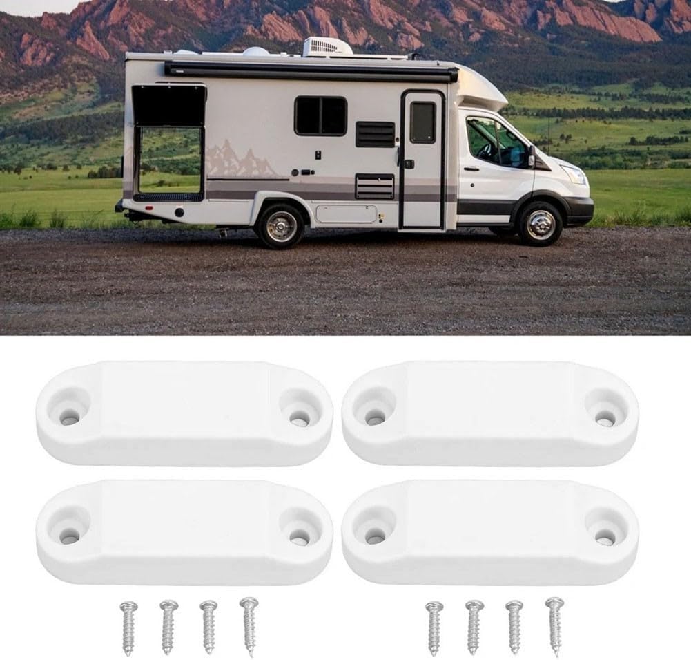 RV Baggage Door Catch RVs, Campers & Travel Trailers – 4-Piece White/Black -and- Latch Set to Hold Luggage Compartment Doors Open Securely(White)