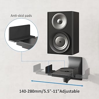 PUTORSEN Universal Speaker Wall Mount, Double Sided Wall Mount, Adjustable Tilt for Large Surround Sound Speakers, Holds up to 15kg Each - Black