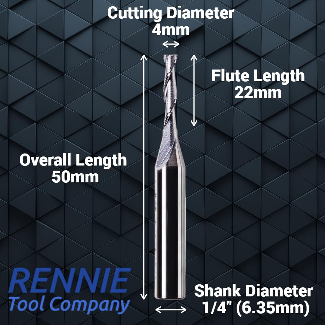 4mm x 22mm Flute x 1/4" Shank Solid Carbide Spiral 2 Flute Up Cut Router Bit for Wood Hard Wood, PVC & Acrylic (4mm x 22mm Flute) - Image 2