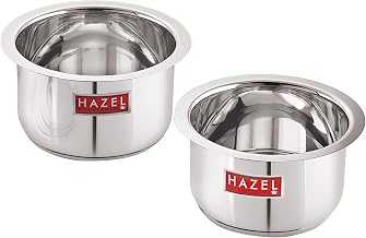 HAZEL Induction Base Tope Stainless Steel Heavy Base Thick Flat Bottom Patila Cookware Utensil for Kitchen, (1100 ml, 1500ml) Set of 2 Topes, Silver