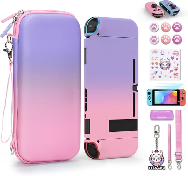 innoAura - Funda para Switch NS, innoAura Switch - Kit de Accesorios para Interruptor con Funda de Transporte Switch, Protector de Pantalla Switch, Funda para Juego Switch - 1