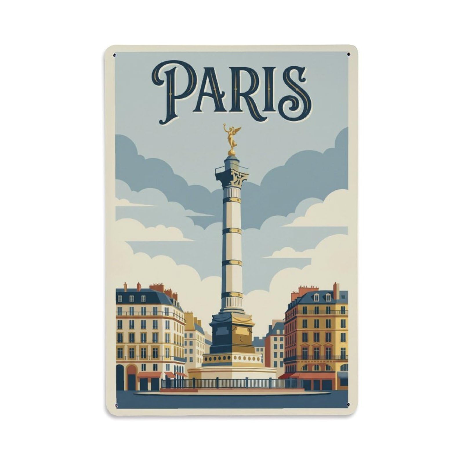 Vintage Travel Paris Bastille Column Clean France Metal Tin Sign Plaque Wall Decor for Cafe, Club Bar, Office, Home Garden Metal Poster 8x12Inch