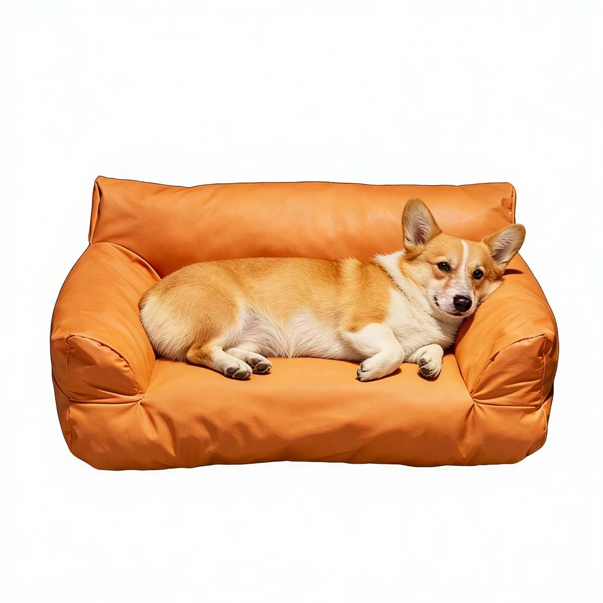 Mozzeilee Cat Sofa Bed for Indoor Cats and Small Dogs, Waterproof Faux Leather Pet Couch with Removable Washable Cover, Non-Slip Bottom Dog Calming Cushion (65x45x26cm,Orange)