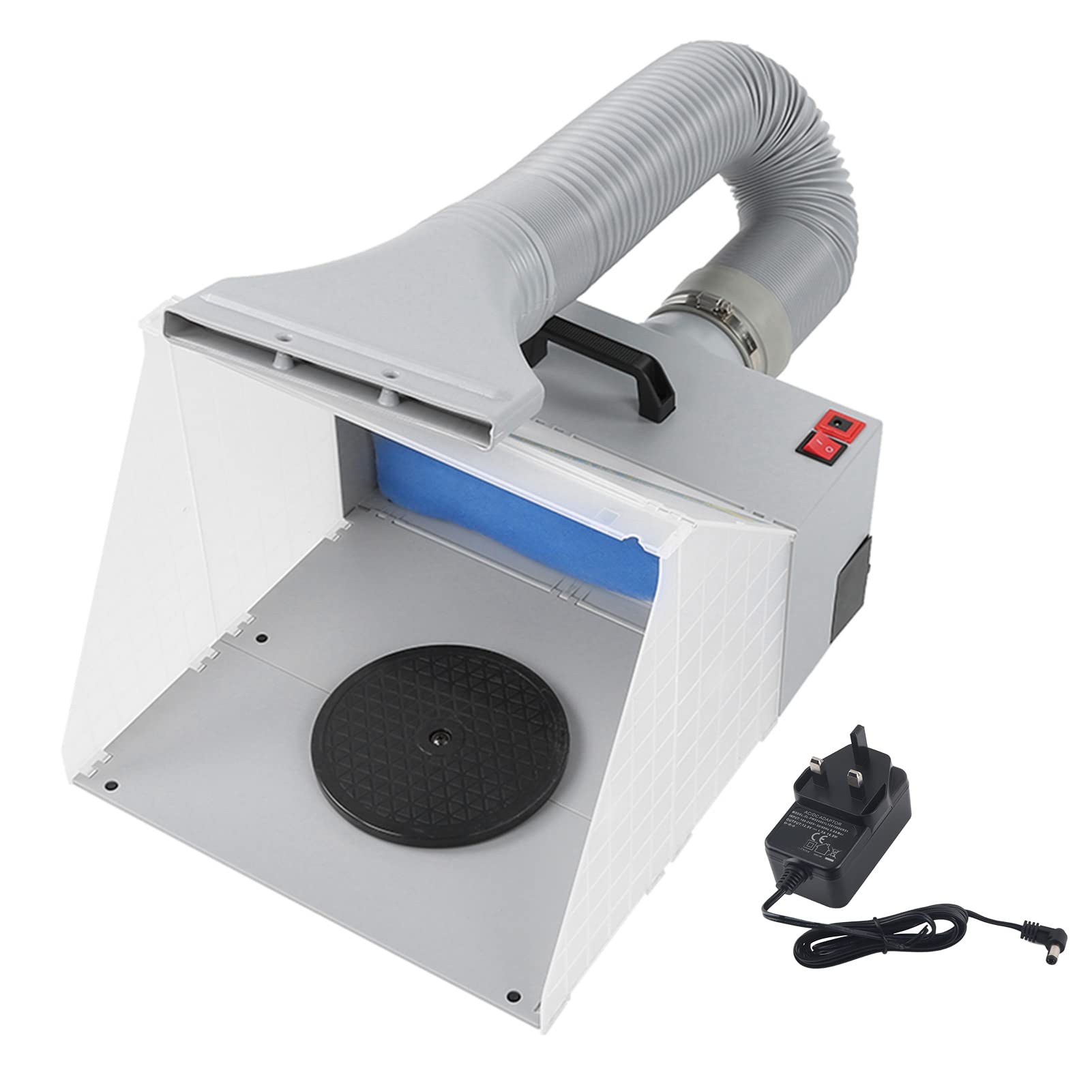 Yitre Airbrush Spray Booth, 100-240V 25W Foldable Airbrush Spray Exhaust Fan Large Displacement With Turntable For Model Painting (UK Plug)