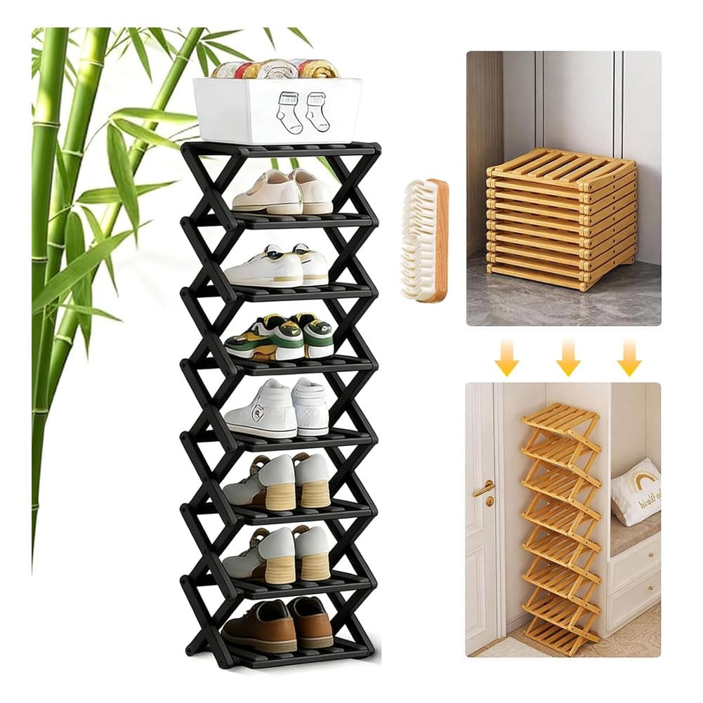 Ghygetrich Shoe Rack, Show Rack Bamboo Shelf Shoe Rack Narrow Tall Shoe Rack for Narrow Space C
